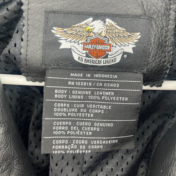 Harley Davidson Black Leather Blue Embroidered Riding Jacket Women's 1W - Picture 4 of 6